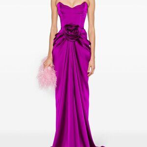 Ana Radu Floral-Appliqué Satin Gown  Fuchsia Pink Size  Small  GORGEOUS!